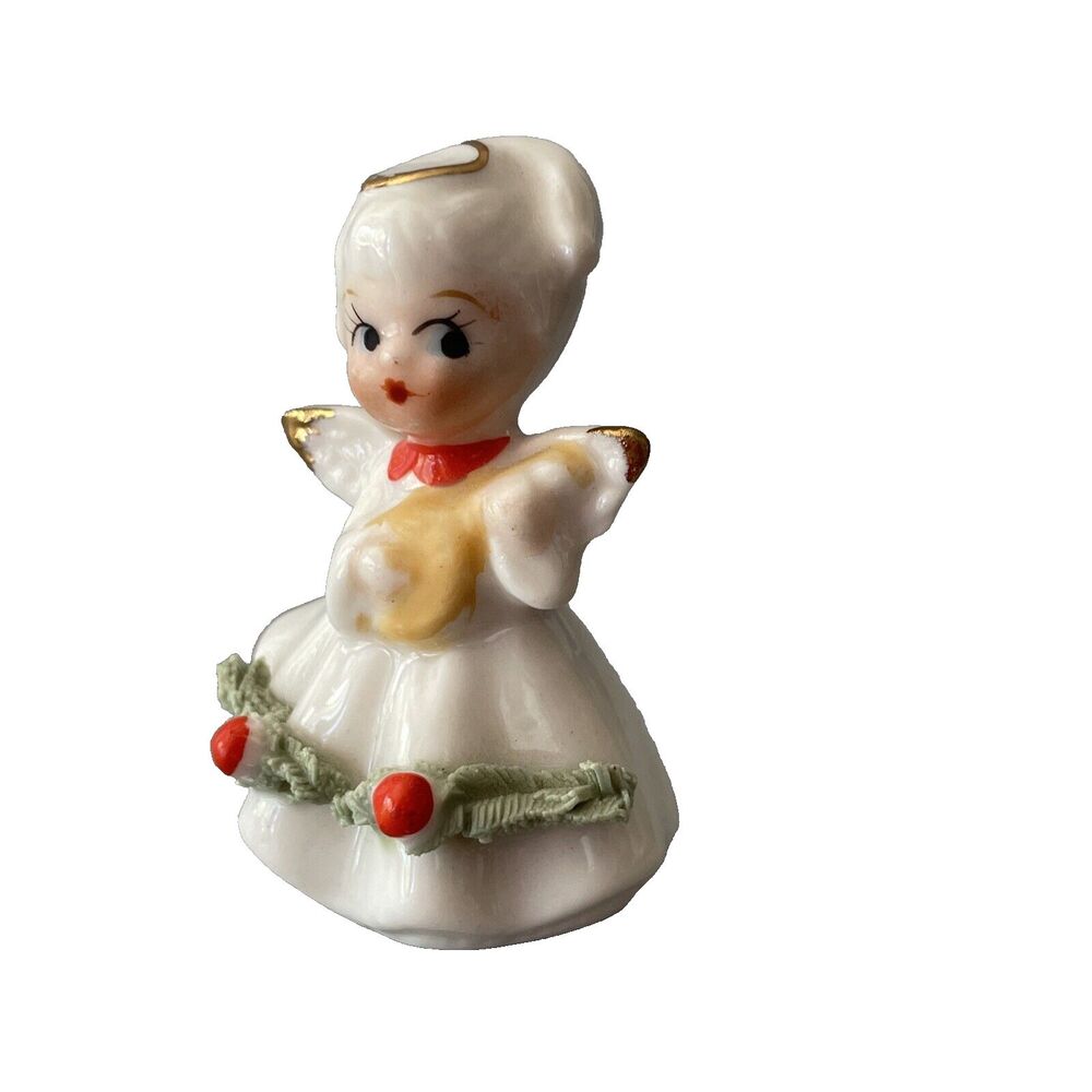 Vintage Miniature Christmas Musical Spaghetti Angel Playing Mandolin 2” Tall